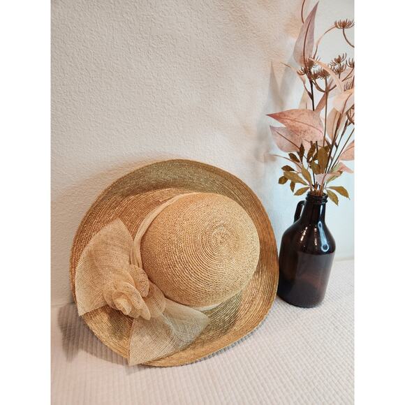 VTG Neiman Marcus Made in Italy‎ 100% Straw Wide Brim Hat Elegant Summer Derby main image 5